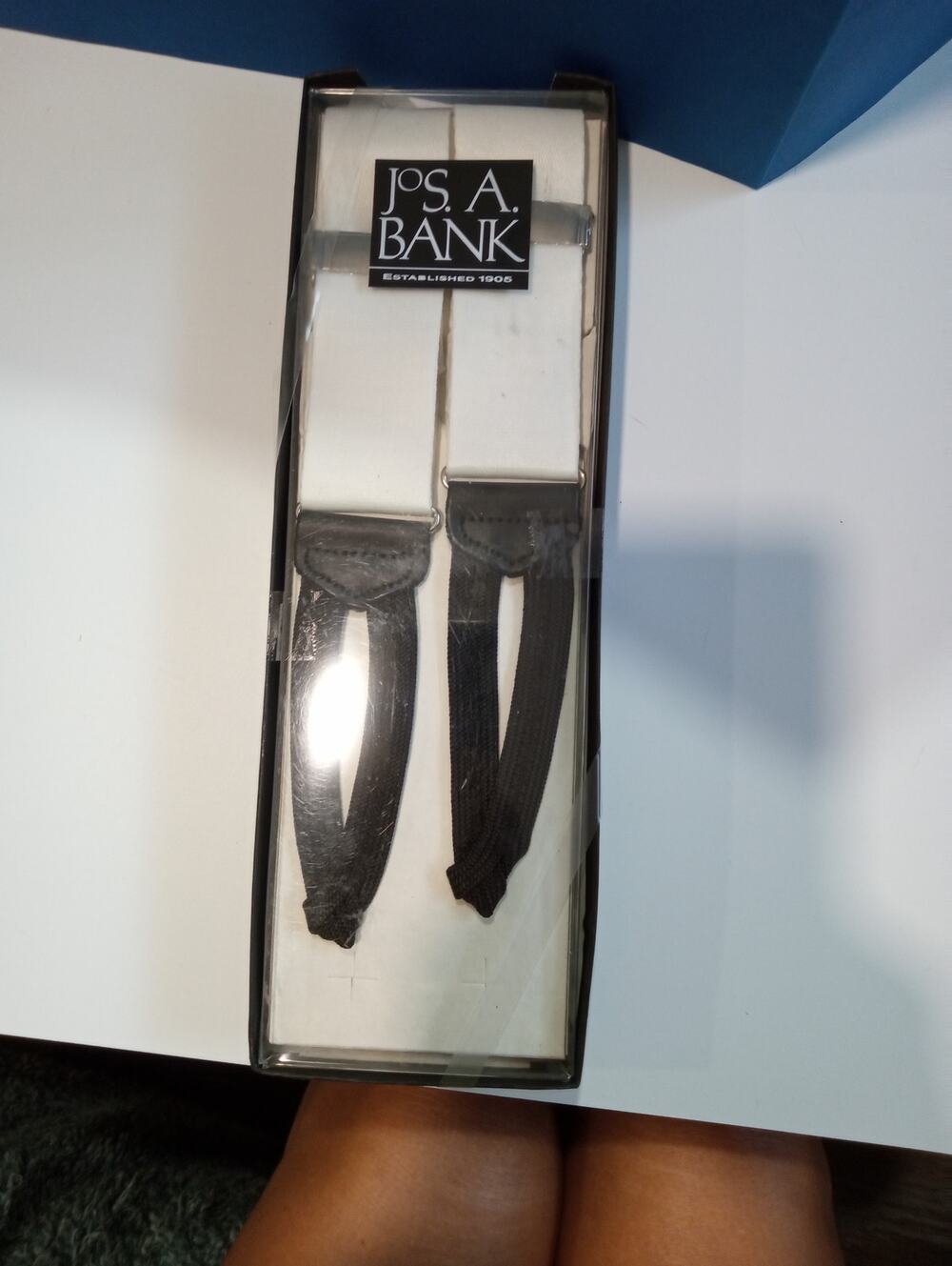 Jos A Bank Suspenders White with Black and Silvertone Details  0585
